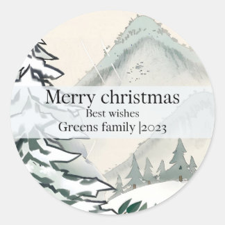 Sticker Rond Pine Rustique forêt d'hiver élégant Noël chic