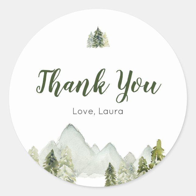 Sticker Rond Pine Tree Rustic Adventure Baby shower (Devant)