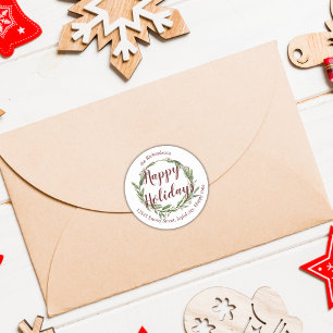 Sticker Rond Pine Wreath Happy Holidays Return Adresse Label