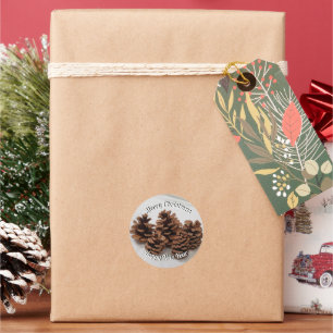 Sticker Rond Pinecones Photo Joyeux Noël Bonne année