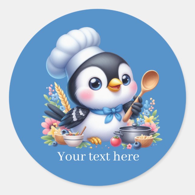 Sticker Rond Pingouin à cuisine mignonne personnalisable (Devant)