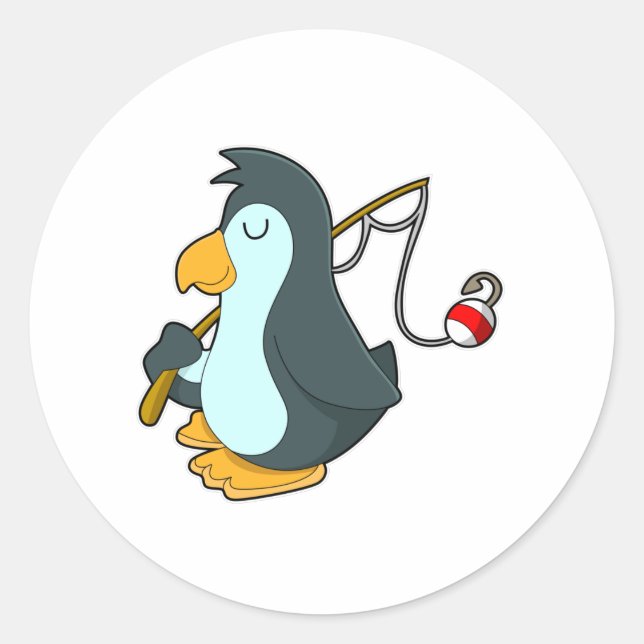 Sticker Rond Pingouin à la pêche avec canne à pêche (Devant)