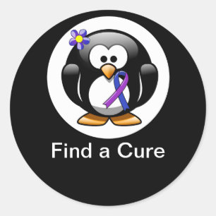 Sticker Rond Pingouin à ruban bleu et violet