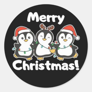 Sticker Rond Pingouin animaux de Noël mignons pingouins Classic