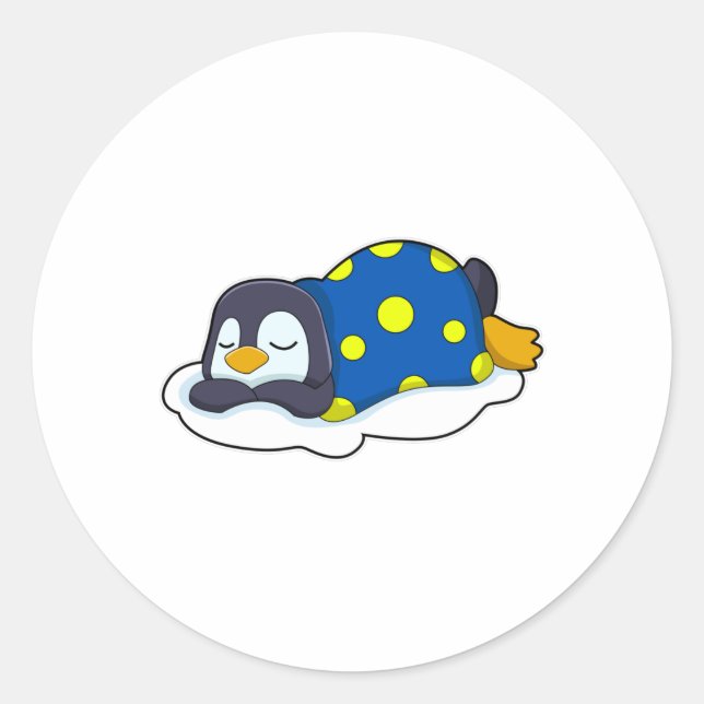 Sticker Rond Pingouin au coucher avec couverture (Devant)
