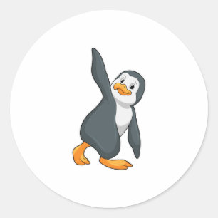 Sticker Rond Pingouin au Yoga Exercice d'étirement