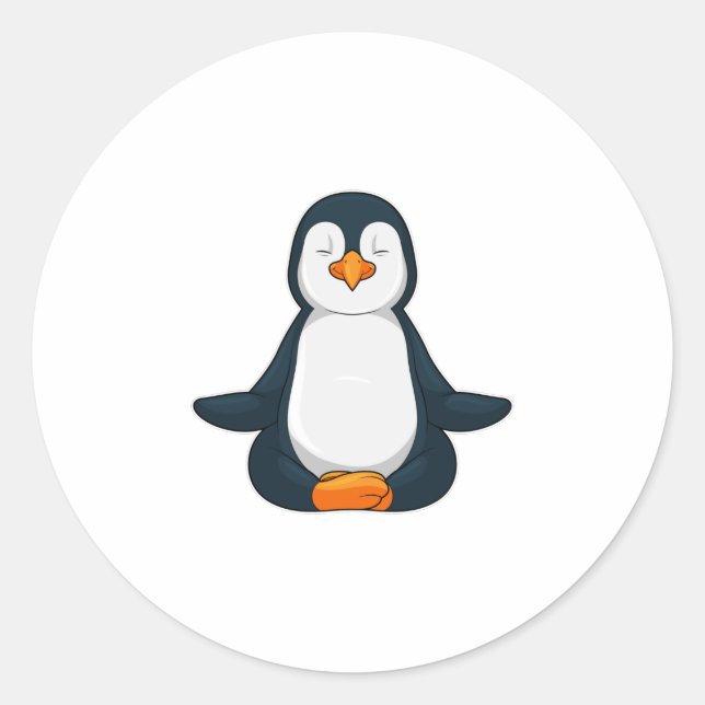 Sticker Rond Pingouin au Yoga Fitness en Assis (Devant)