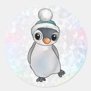 Sticker Rond Pingouin avec casquette