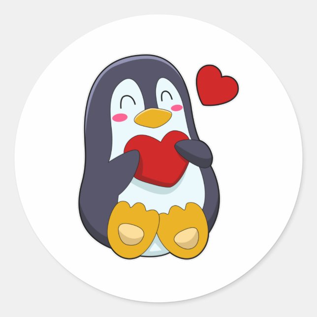 Sticker Rond Pingouin avec coeur (Devant)