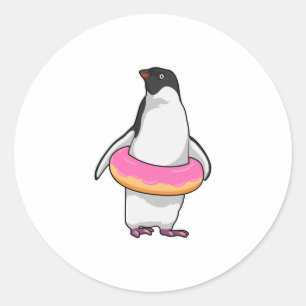 Sticker Rond Pingouin avec Donut