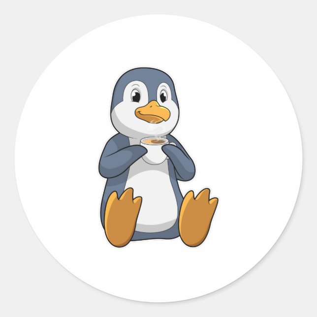 Sticker Rond Pingouin avec la coupe du café (Devant)