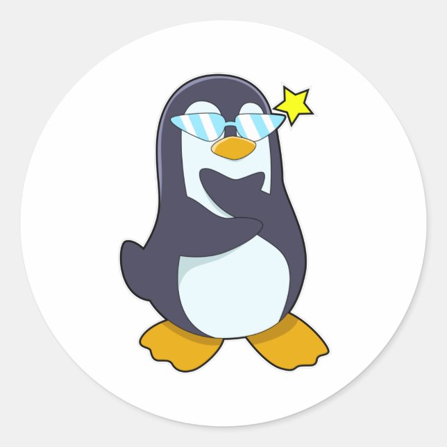 Sticker Rond Pingouin avec lunettes de soleil (Devant)
