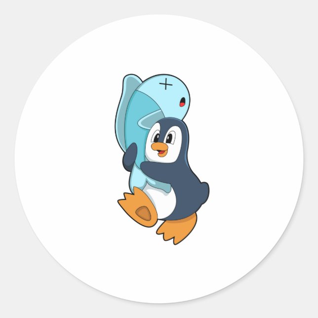 Sticker Rond Pingouin avec poisson (Devant)