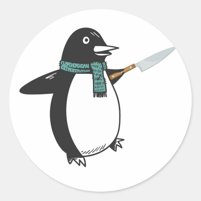 Sticker Rond Pingouin avec T-shirt couteau (Devant)