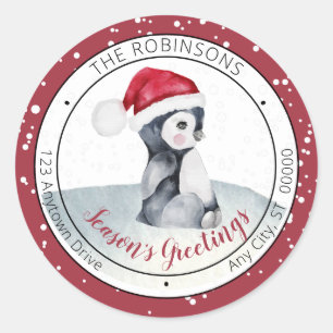 Sticker Rond Pingouin bébé   Famille de Bonnes Fêtes de Santa H