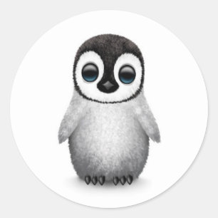 Sticker Rond Pingouin bébé mignon sur blanc
