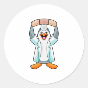 Sticker Rond Pingouin comme docteur avec plâtre