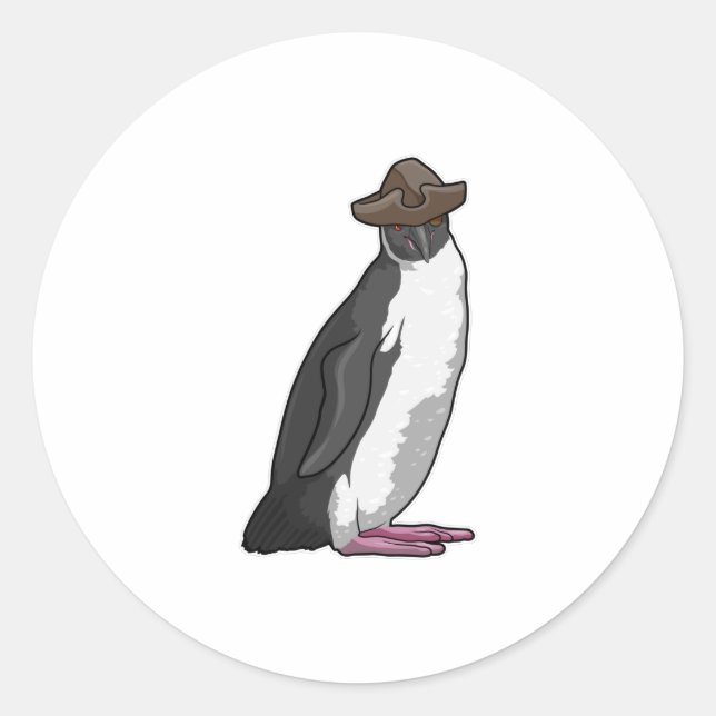 Sticker Rond Pingouin comme pirate avec Casquette (Devant)