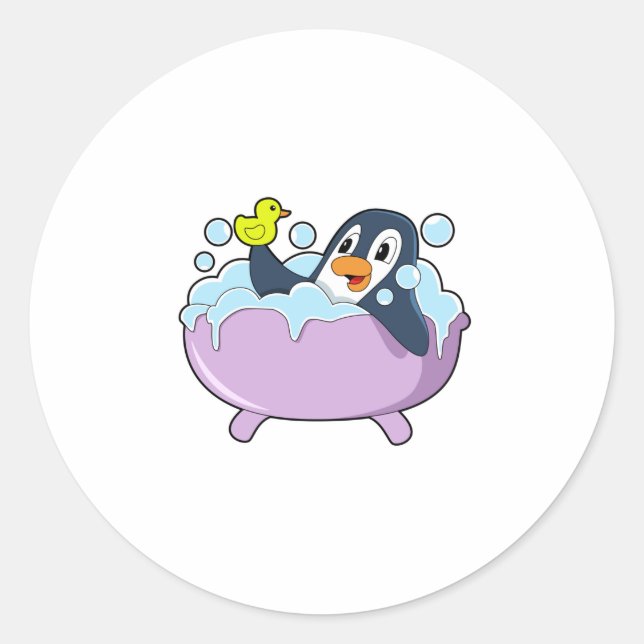 Sticker Rond Pingouin dans la baignoire avec canard (Devant)