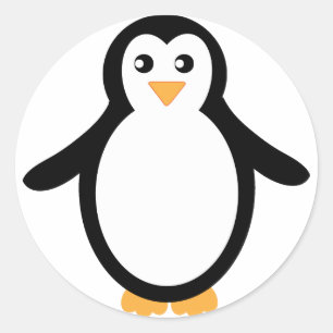 Sticker Rond Pingouin de dessin en noir et blanc