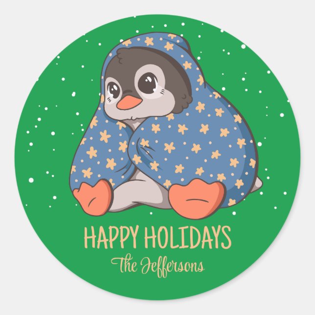 Sticker Rond Pingouin de Noël animal neige vacances d'hiver (Devant)