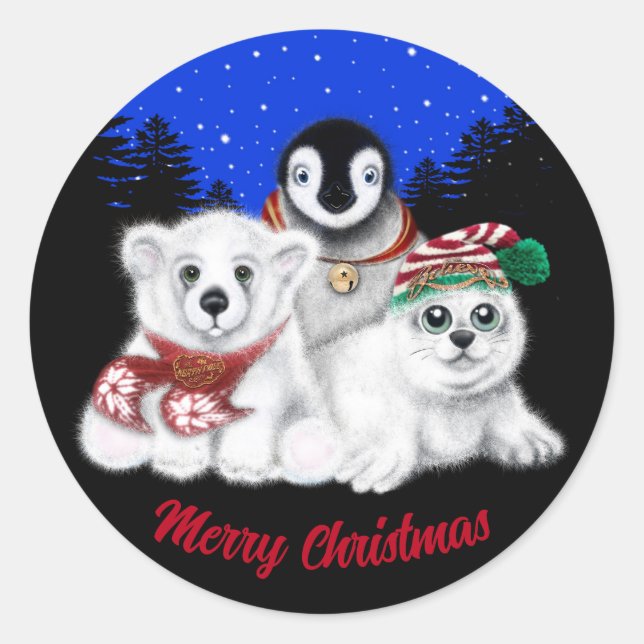 Sticker Rond Pingouin de Noël bébé phoque de l'ours polaire (Devant)