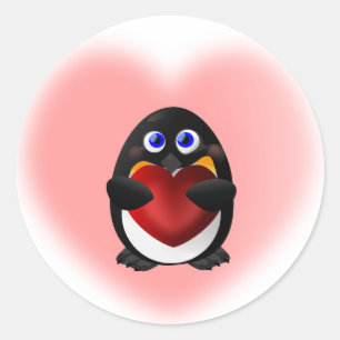 Sticker Rond Pingouin de Saint-Valentin avec le coeur