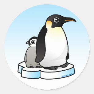 Sticker Rond Pingouin d'empereur avec le poussin