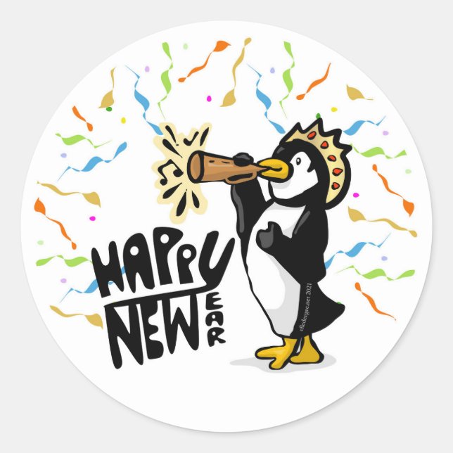 Sticker Rond Pingouin du Nouvel An (Devant)