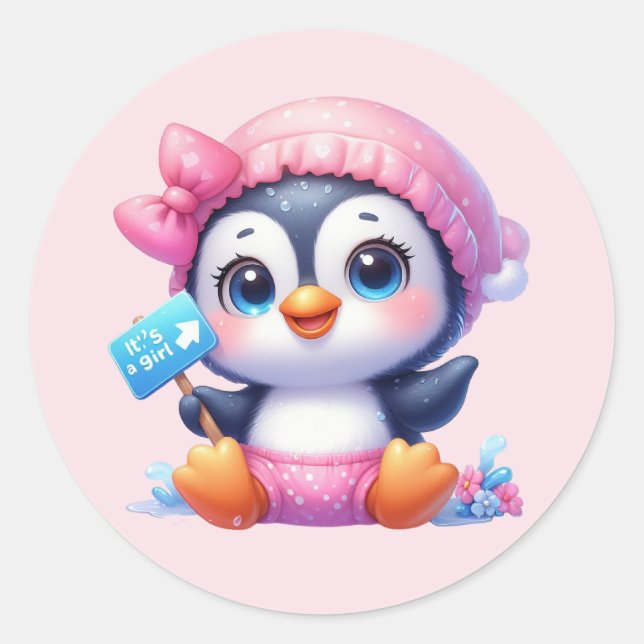 Sticker Rond Pingouin fille mignonne (Devant)