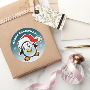 Sticker Rond Pingouin frais avec le casquette de Père Noël
