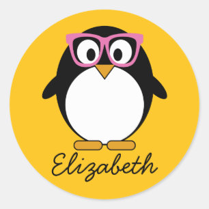 Sticker Rond Pingouin Hipster - Cartoon mignon rose jaune
