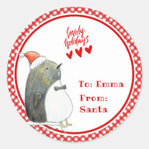 Sticker Rond Pingouin mignon - Cadeau de Père Noël - Personnali