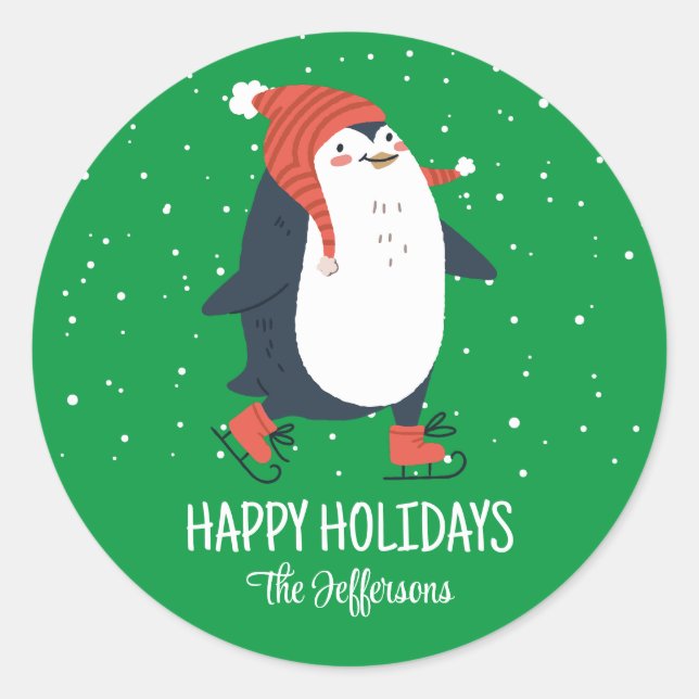 Sticker Rond Pingouin mignon Neige hiver Vacances de Noël Anima (Devant)