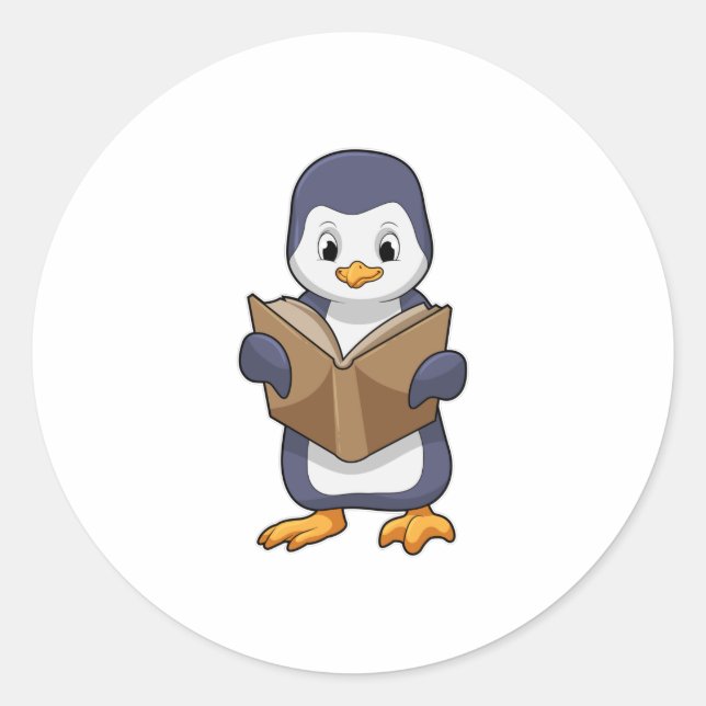 Sticker Rond Pingouin Nerd avec Livre (Devant)