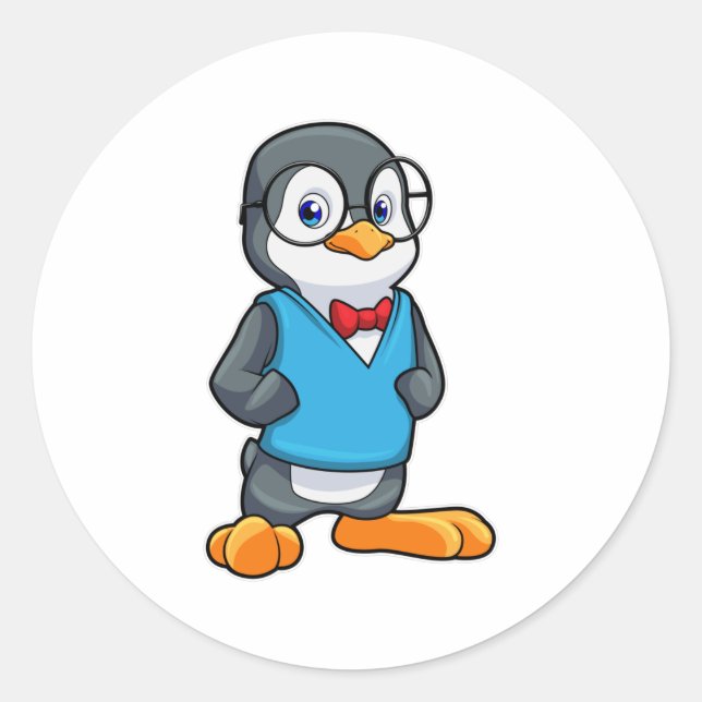 Sticker Rond Pingouin Nerd avec lunettes (Devant)