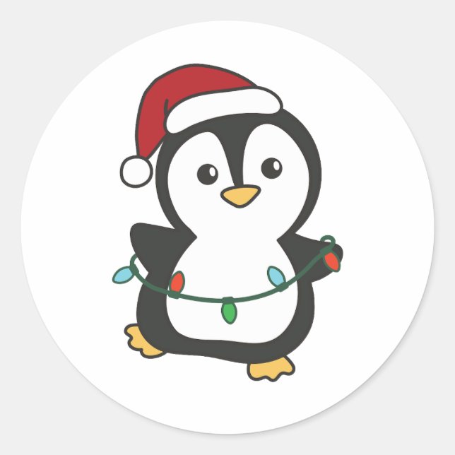 Sticker Rond Pingouin Noël Animaux d'hiver Pingouines de vacanc (Devant)
