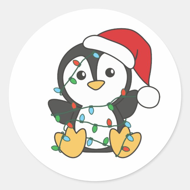Sticker Rond Pingouin Noël Animaux d'hiver Pingouines de vacanc (Devant)