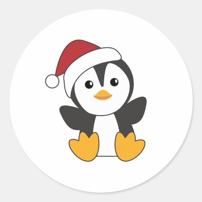 Sticker Rond Pingouin Noël Neige Animaux d'hiver Pingouins (Devant)