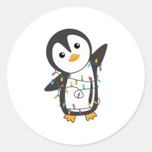 Sticker Rond Pingouin Noël Neige Animaux d'hiver Pingouins