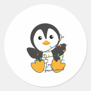 Sticker Rond Pingouin Noël Neige Animaux d'hiver Pingouins