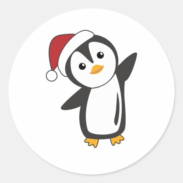 Sticker Rond Pingouin Noël Neige Animaux d'hiver Pingouins (Devant)
