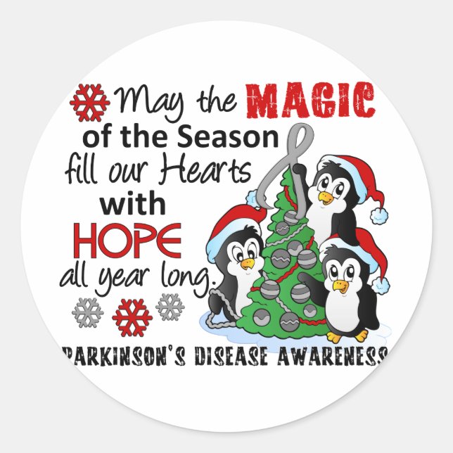Sticker Rond Pingouins de Noël Maladie de Parkinson (Devant)