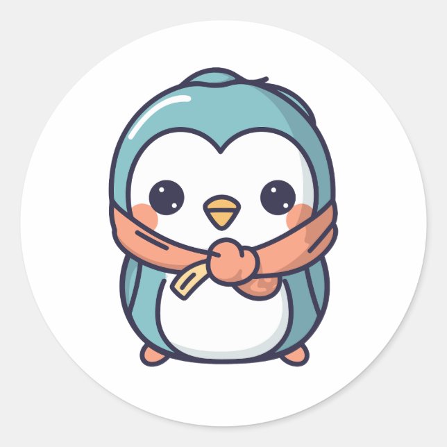 Sticker Rond Pingouin's Delight Kawaii Style Graphic (Devant)