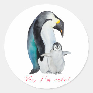 Sticker Rond Pingouins empereurs d'aquarelle mignons