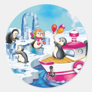 Sticker Rond pingouins en Antarctique