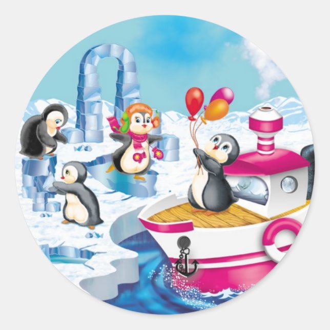 Sticker Rond pingouins en Antarctique (Devant)