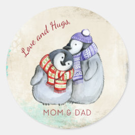 Sticker Rond Pingouins longs Noël Personnalisé