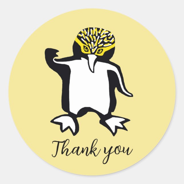 Sticker Rond PINGUIN - Merci - Jaune (Devant)