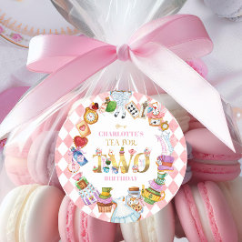 Sticker Rond Pink Alice in Wonderland Tea for Two Birthday  